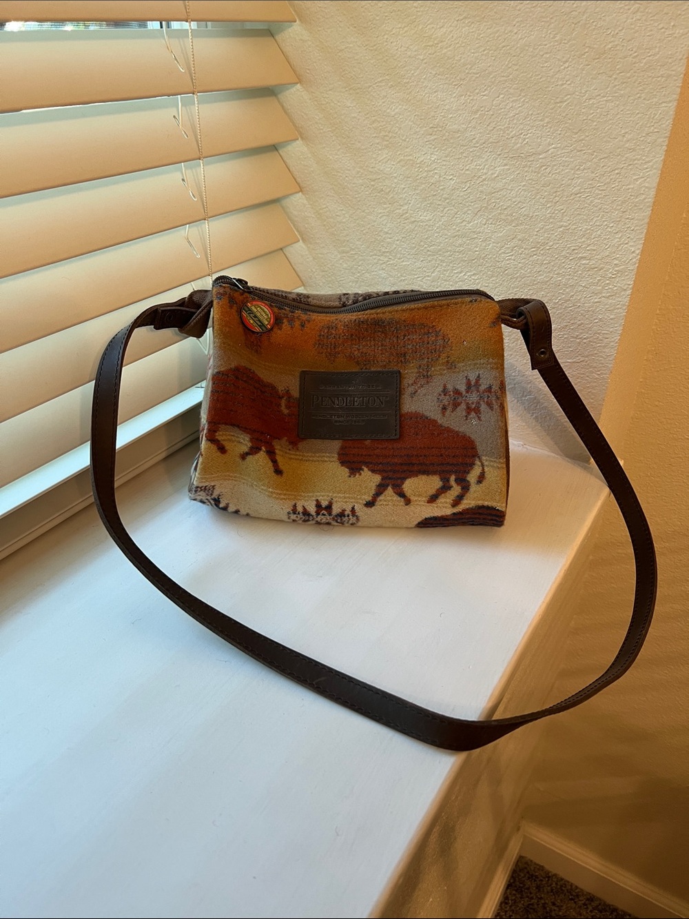 Pendleton Brown Multi Bison Wool Crossbody Bag